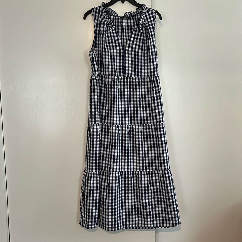 Navy and white checkered dress
